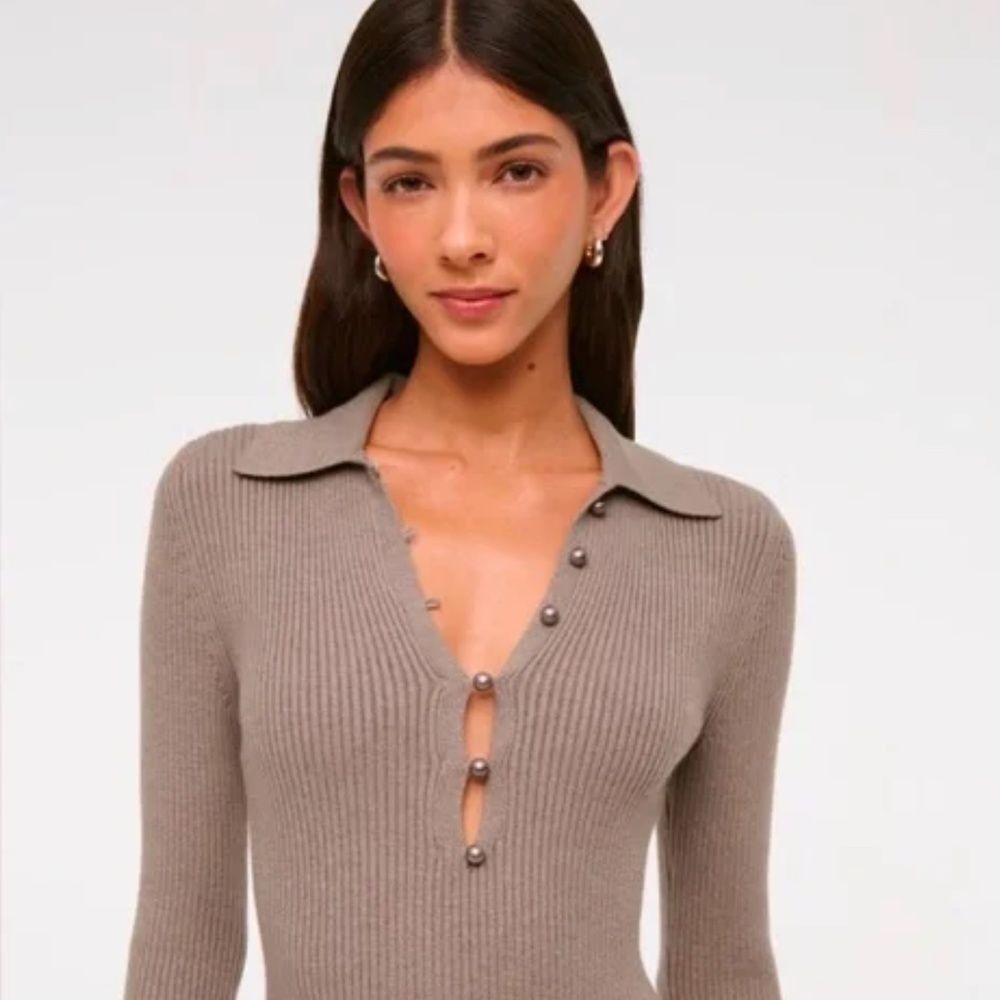 Abercrombie & Fitch long-sleeve collared midi sweater dress - Picture 2 of 13
